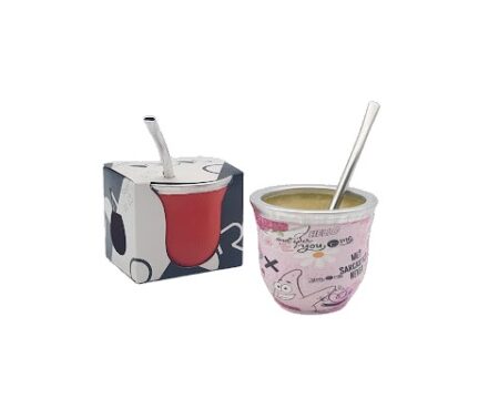 MATE DE VIDRIO FORRADO CON BOMBILLA EN CAJA ORGON