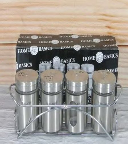 ESPECIERO CROMADO 4 FRASCOS DE VIDRIO + BASE