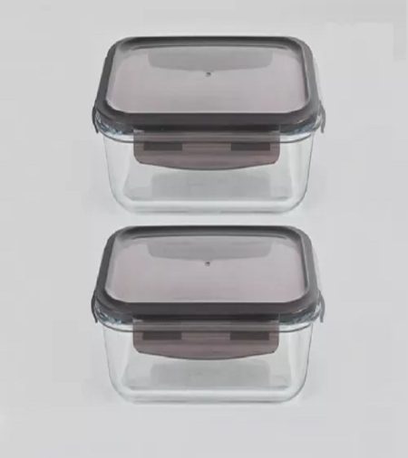 CONTENEDOR HERMETICO CUADRADO DE VIDRIO CON TAPA