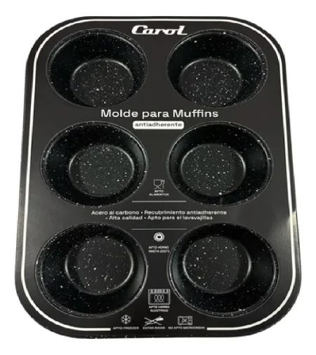 MOLDE PARA MUFFINS x 6 ACERO AL CARBONO GRANITO CAROL